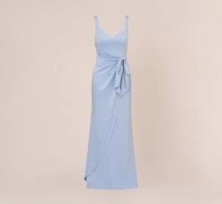 Adrianna Papell Satin Crepe Mermaid Gown With Tie Waist In Blue Breeze -Adrianna Papell Shop AP1E210310 AD497 Regular Flat