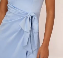 Adrianna Papell Satin Crepe Mermaid Gown With Tie Waist In Blue Breeze -Adrianna Papell Shop AP1E210310 AD497 Regular Lifestyle