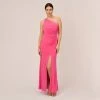 Adrianna Papell One Shoulder Draped Gown With Ring Detail In Pink Lotus