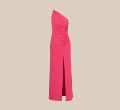 Adrianna Papell One Shoulder Draped Gown With Ring Detail In Pink Lotus -Adrianna Papell Shop AP1E210314 AG661 Regular Flat