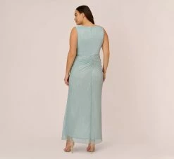 Adrianna Papell Plus Size Metallic Mesh Faux Wrap Gown With Ruffle Accents In Mint Smoke 10 Adrianna Papell Plus Size Metallic Mesh Faux Wrap Gown With Ruffle Accents In Mint Smoke -Adrianna Papell Shop AP1E210373 AH484 Plus Back 709eeb6a 7526 4620 a3b2 7e53afe1a076