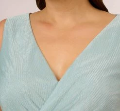 Adrianna Papell Plus Size Metallic Mesh Faux Wrap Gown With Ruffle Accents In Mint Smoke 9 Adrianna Papell Plus Size Metallic Mesh Faux Wrap Gown With Ruffle Accents In Mint Smoke -Adrianna Papell Shop AP1E210373 AH484 Plus Detail 9420803c 655f 408d aaa3 e9b48accbe09