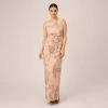 Adrianna Papell Floral Metallic Stretch Matelasse Long Column Gown In Pink Multi