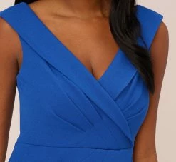 Adrianna Papell Stretch Knit Crepe Long Faux Wrap Mermaid Gown In Rich Royal -Adrianna Papell Shop AP1E210421 AI402 Regular Detail