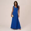 Adrianna Papell Stretch Knit Crepe Long Faux Wrap Mermaid Gown In Rich Royal
