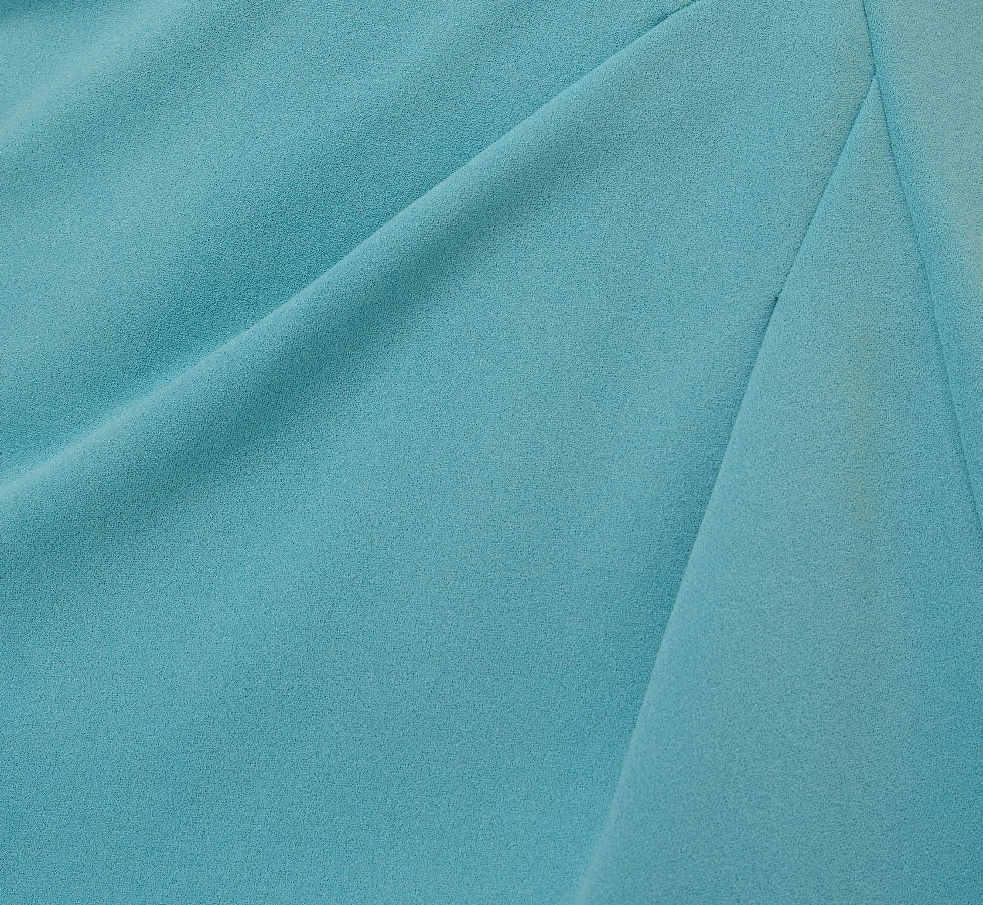 Adrianna Papell Knit Crepe And Organza Off The Shoulder Long Column Gown With Tiered Sleeves In Moody Aqua 6 Adrianna Papell Knit Crepe And Organza Off The Shoulder Long Column Gown With Tiered Sleeves In Moody Aqua - Image 6