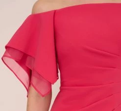 Adrianna Papell Knit Crepe And Organza Off The Shoulder Long Column Gown With Tiered Sleeves In Pink Lotus -Adrianna Papell Shop AP1E210424 AG661 Regular Lifestyle