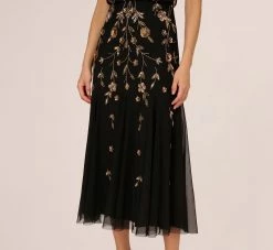 Adrianna Papell Floral Beaded Blouson Tea Length Dress In Black Gold 10 Adrianna Papell Floral Beaded Blouson Tea Length Dress In Black Gold -Adrianna Papell Shop AP1E210437 AA967 Regular Lifestyle