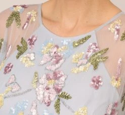 Adrianna Papell Floral Hand Beaded Illusion Long A-Line Gown In Glacier -Adrianna Papell Shop AP1E210441 AF482 Regular Detail