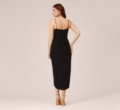 Adrianna Papell Stretch Matte Jersey Midi-Length Faux Wrap Dress In Black -Adrianna Papell Shop AP1E210462 AA002 Regular Back