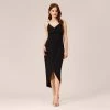 Adrianna Papell Stretch Matte Jersey Midi-Length Faux Wrap Dress In Black