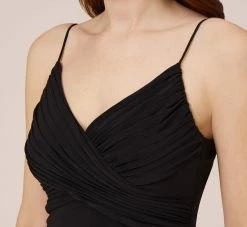 Adrianna Papell Stretch Matte Jersey Midi-Length Faux Wrap Dress In Black -Adrianna Papell Shop AP1E210462 AA002 Regular Side