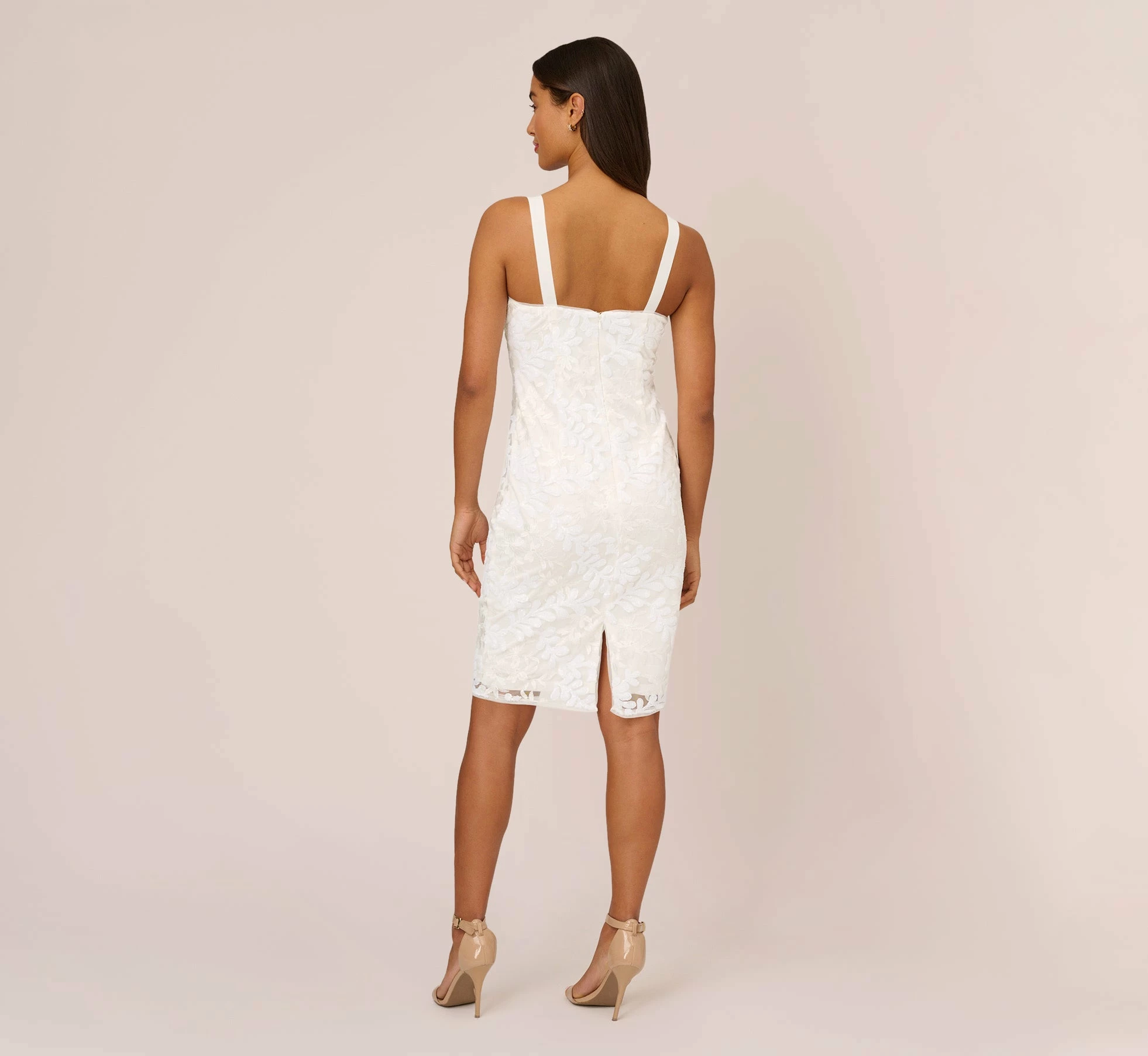 Adrianna Papell Sequin Embroidered Sheath Dress With Grosgrain Straps In Ivory 4 Adrianna Papell Sequin Embroidered Sheath Dress With Grosgrain Straps In Ivory - Image 4