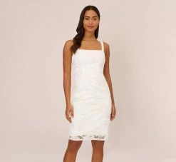 Adrianna Papell Sequin Embroidered Sheath Dress With Grosgrain Straps In Ivory