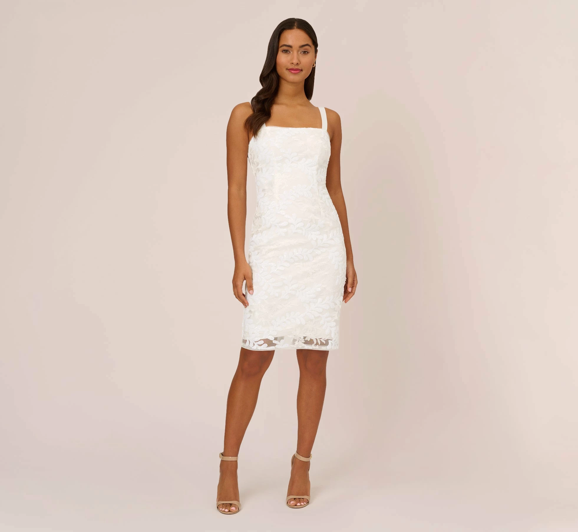 Adrianna Papell Sequin Embroidered Sheath Dress With Grosgrain Straps In Ivory 7 Adrianna Papell Sequin Embroidered Sheath Dress With Grosgrain Straps In Ivory - Image 7