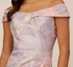 Adrianna Papell Metallic Floral Print Jacquard Gown With Off The Shoulder Neckline In Peri Multi 9 Adrianna Papell Metallic Floral Print Jacquard Gown With Off The Shoulder Neckline In Peri Multi -Adrianna Papell Shop AP1E210486 AC494 Regular Detail