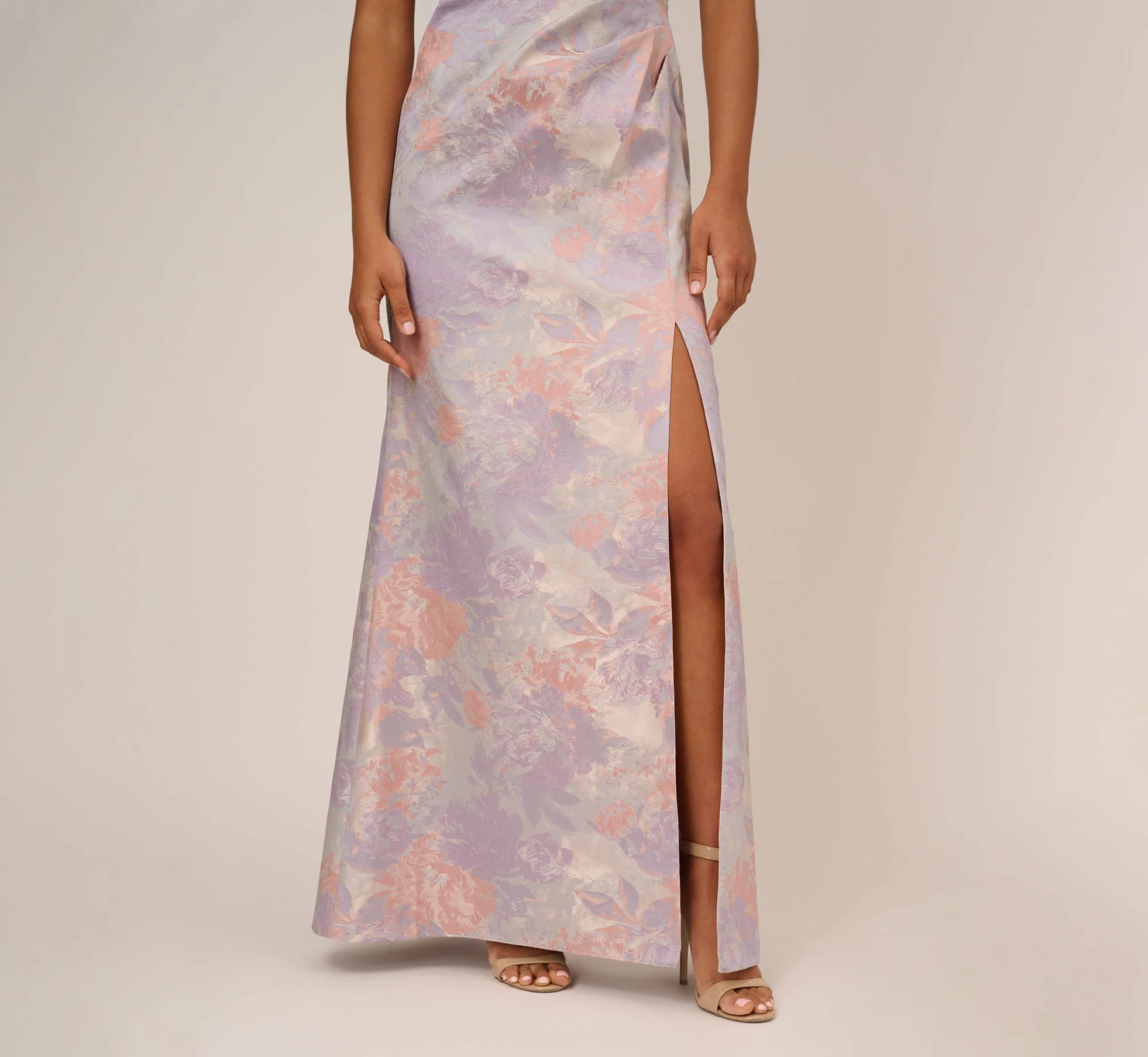 Adrianna Papell Metallic Floral Print Jacquard Gown With Off The Shoulder Neckline In Peri Multi 5 Adrianna Papell Metallic Floral Print Jacquard Gown With Off The Shoulder Neckline In Peri Multi - Image 5