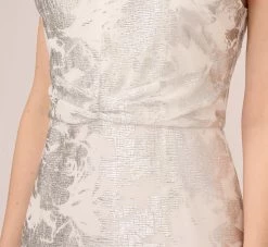 Adrianna Papell Foil Floral Embroidered Column Gown With Halter Neck In Ivory Silver -Adrianna Papell Shop AP1E210489 AJ170 Regular Detail