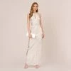 Adrianna Papell Foil Floral Embroidered Column Gown With Halter Neck In Ivory Silver