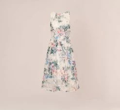 Adrianna Papell Floral Printed Sleeveless Midi Dress With Sheer Details In Ivory Multi -Adrianna Papell Shop AP1E210491 AH170 Regular Flat
