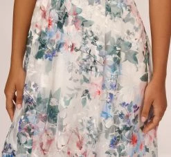 Adrianna Papell Floral Printed Sleeveless Midi Dress With Sheer Details In Ivory Multi -Adrianna Papell Shop AP1E210491 AH170 Regular Lifestyle