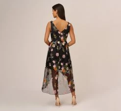 Adrianna Papell Floral Embroidered High Low Dress With Sheer Details In Black Multi 10 Adrianna Papell Floral Embroidered High Low Dress With Sheer Details In Black Multi -Adrianna Papell Shop AP1E210493 AA963 Regular Back
