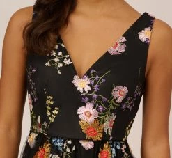 Adrianna Papell Floral Embroidered High Low Dress With Sheer Details In Black Multi 13 Adrianna Papell Floral Embroidered High Low Dress With Sheer Details In Black Multi -Adrianna Papell Shop AP1E210493 AA963 Regular Detail
