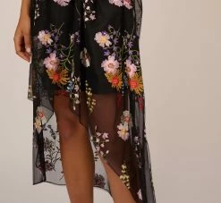 Adrianna Papell Floral Embroidered High Low Dress With Sheer Details In Black Multi 14 Adrianna Papell Floral Embroidered High Low Dress With Sheer Details In Black Multi -Adrianna Papell Shop AP1E210493 AA963 Regular Lifestyle