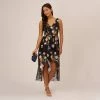 Adrianna Papell Floral Embroidered High Low Dress With Sheer Details In Black Multi