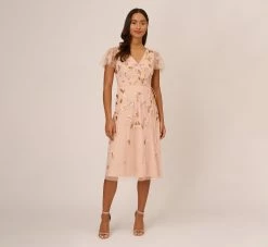 Adrianna Papell Floral Beaded Faux Wrap Dress With Sheer Flutter Sleeves In Blush Multi -Adrianna Papell Shop AP1E210498 AA246 Regular Default 14dd4f40 4d1d 4341 8d49 cfbd6557101c