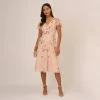Adrianna Papell Floral Beaded Faux Wrap Dress With Sheer Flutter Sleeves In Blush Multi