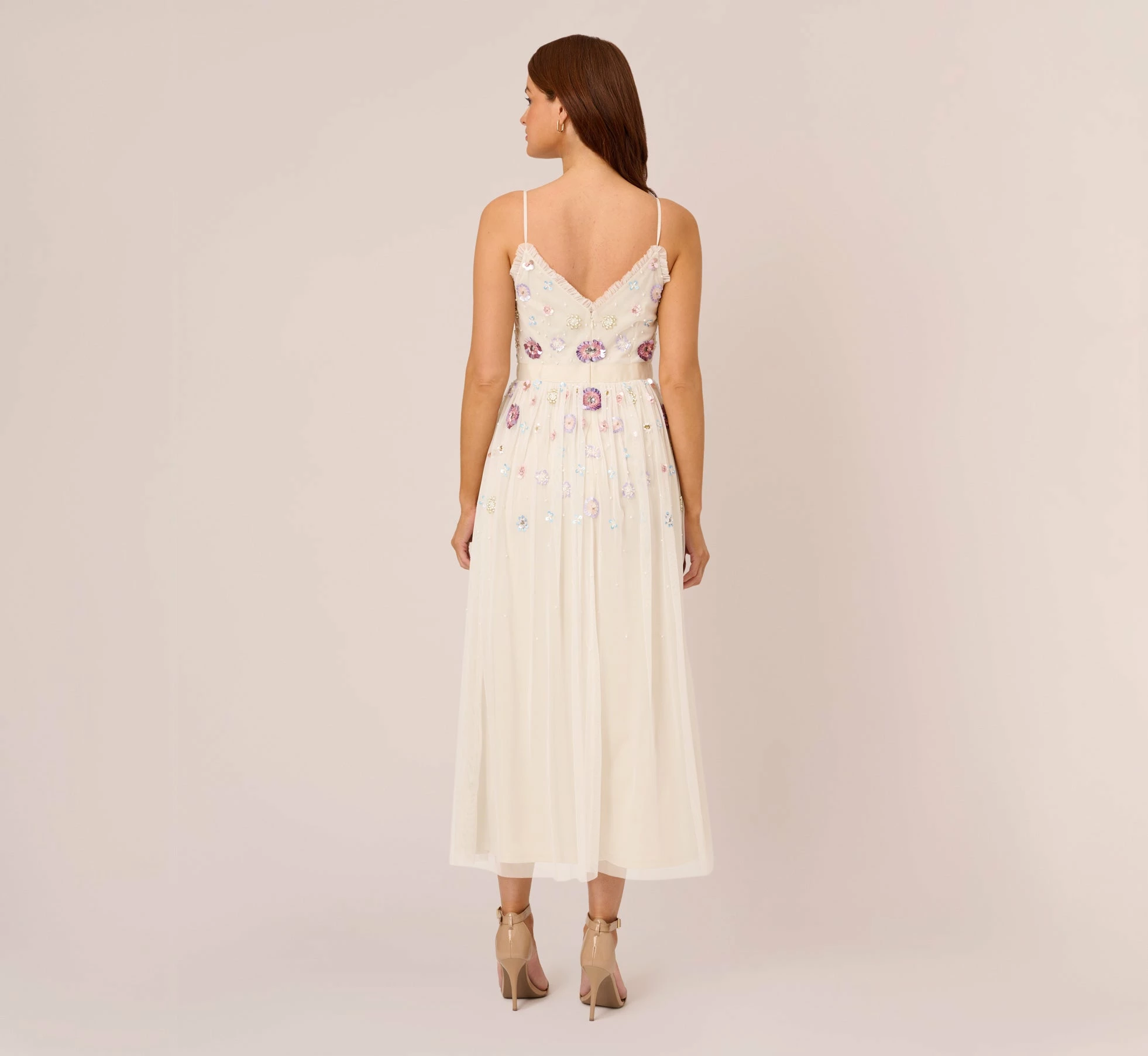 Adrianna Papell Ankle-Length Gown With Multicolor Floral Beading In Ivory Multi 4 Adrianna Papell Ankle-Length Gown With Multicolor Floral Beading In Ivory Multi - Image 4