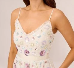 Adrianna Papell Ankle-Length Gown With Multicolor Floral Beading In Ivory Multi 8 Adrianna Papell Ankle-Length Gown With Multicolor Floral Beading In Ivory Multi -Adrianna Papell Shop AP1E210500 AA178 Regular Detail