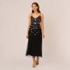 Adrianna Papell Ankle-Length Gown With Multicolor Floral Beading In Black Multi