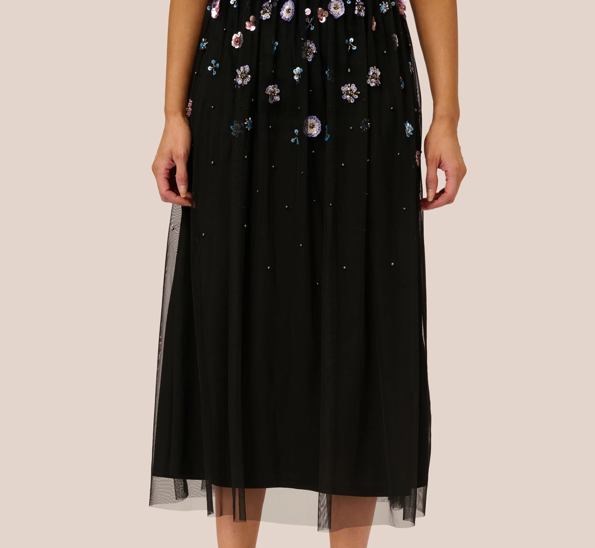 Adrianna Papell Ankle-Length Gown With Multicolor Floral Beading In Black Multi 5 Adrianna Papell Ankle-Length Gown With Multicolor Floral Beading In Black Multi - Image 5