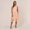 Adrianna Papell Embroidered Fit And Flare Midi Dress With Sheer Neckline In Apricot Ice