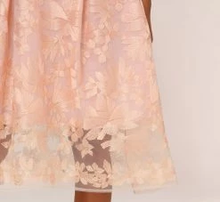 Adrianna Papell Embroidered Fit And Flare Midi Dress With Sheer Neckline In Apricot Ice -Adrianna Papell Shop AP1E210520 AL685 Regular Lifestyle