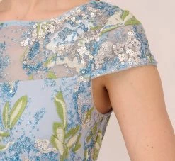 Adrianna Papell Sequin Floral Embroidered Sheath Dress With Cap Sleeves In Blue Green Multi 13 Adrianna Papell Sequin Floral Embroidered Sheath Dress With Cap Sleeves In Blue Green Multi -Adrianna Papell Shop AP1E210525 AB396 Regular Lifestyle