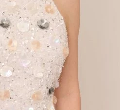 Adrianna Papell 3D Floral Beaded Halter Sheath Dress In Ivory Multi -Adrianna Papell Shop AP1E210533 AF170 Regular Lifestyle