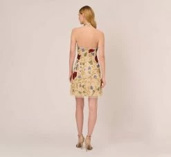 Adrianna Papell Multicolor Floral Beaded Shift Dress In Light Champagne -Adrianna Papell Shop AP1E210539 AE273 Regular Back