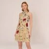 Adrianna Papell Multicolor Floral Beaded Shift Dress In Light Champagne