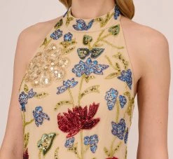 Adrianna Papell Multicolor Floral Beaded Shift Dress In Light Champagne -Adrianna Papell Shop AP1E210539 AE273 Regular Detail