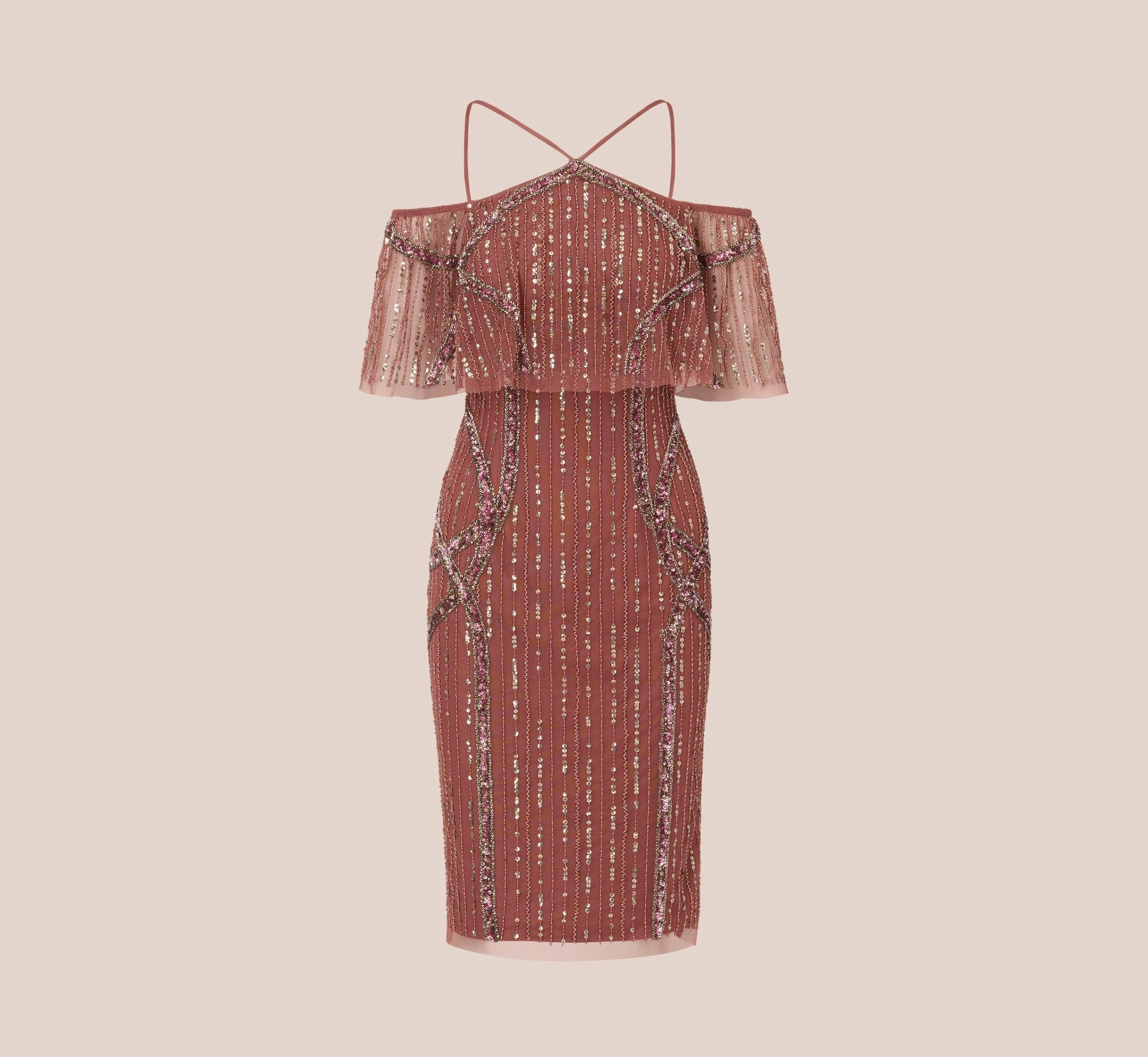 Adrianna Papell Beaded Off The Shoulder Sheath Dress With Halter Neck In Plum 7 Adrianna Papell Beaded Off The Shoulder Sheath Dress With Halter Neck In Plum - Image 7