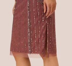 Adrianna Papell Beaded Off The Shoulder Sheath Dress With Halter Neck In Plum 11 Adrianna Papell Beaded Off The Shoulder Sheath Dress With Halter Neck In Plum -Adrianna Papell Shop AP1E210543 AD541 Regular Lifestyle