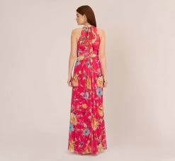 Adrianna Papell Floral Chiffon Halter Gown With Illusion Details In Pink Multi 9 Adrianna Papell Floral Chiffon Halter Gown With Illusion Details In Pink Multi -Adrianna Papell Shop AP1E210560 AE970 Regular Back