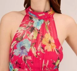 Adrianna Papell Floral Chiffon Halter Gown With Illusion Details In Pink Multi 8 Adrianna Papell Floral Chiffon Halter Gown With Illusion Details In Pink Multi -Adrianna Papell Shop AP1E210560 AE970 Regular Detail