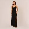 Adrianna Papell Art Deco Beaded Mermaid Gown With Cowl Neckline In Black