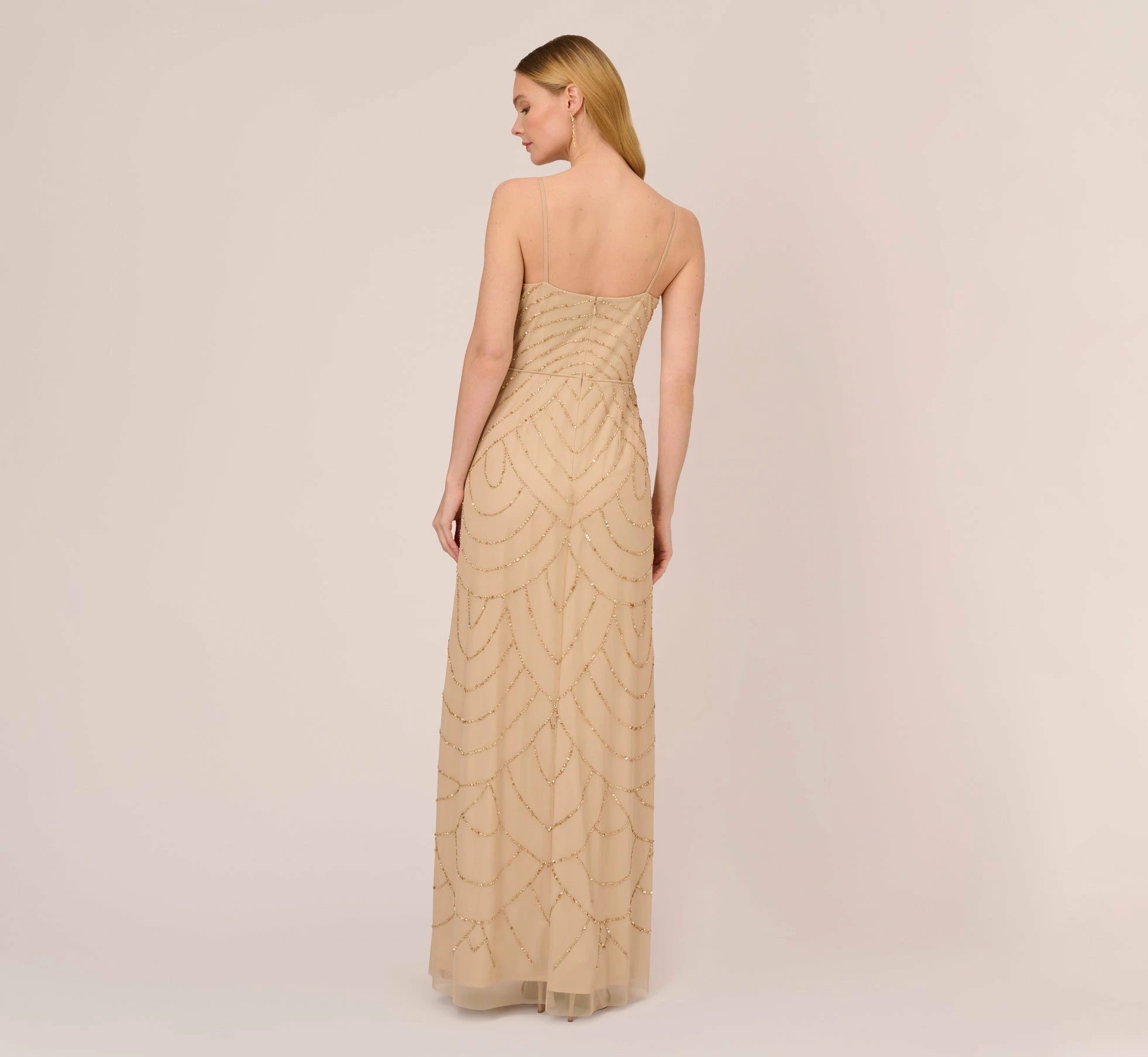 Adrianna Papell Art Deco Beaded Mermaid Gown With Cowl Neckline In Champagne Gold 4 Adrianna Papell Art Deco Beaded Mermaid Gown With Cowl Neckline In Champagne Gold - Image 4