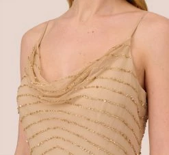Adrianna Papell Art Deco Beaded Mermaid Gown With Cowl Neckline In Champagne Gold 10 Adrianna Papell Art Deco Beaded Mermaid Gown With Cowl Neckline In Champagne Gold -Adrianna Papell Shop AP1E210577 AD298 Regular Detail
