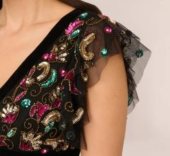 Adrianna Papell Multicolor Floral Beaded Gown With Velvet Trim In Black Multi 10 Adrianna Papell Multicolor Floral Beaded Gown With Velvet Trim In Black Multi -Adrianna Papell Shop AP1E210607 AB960 Regular Lifestyle